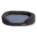 Grijze NapZZZ ovale hondensofa van 100 cm en 120 cm – luxe hondenmand voor grote honden met opstaande rand voor extra comfort, afneembare hoes met ritssluiting en wasbaar ontwerp.