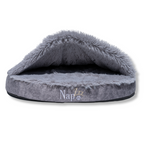 NapZZZ Cuddle Cave Eco Super Soft grijs – duurzame honden en kattenmand van gerecycled pluche met overkapping voor comfort en warmte