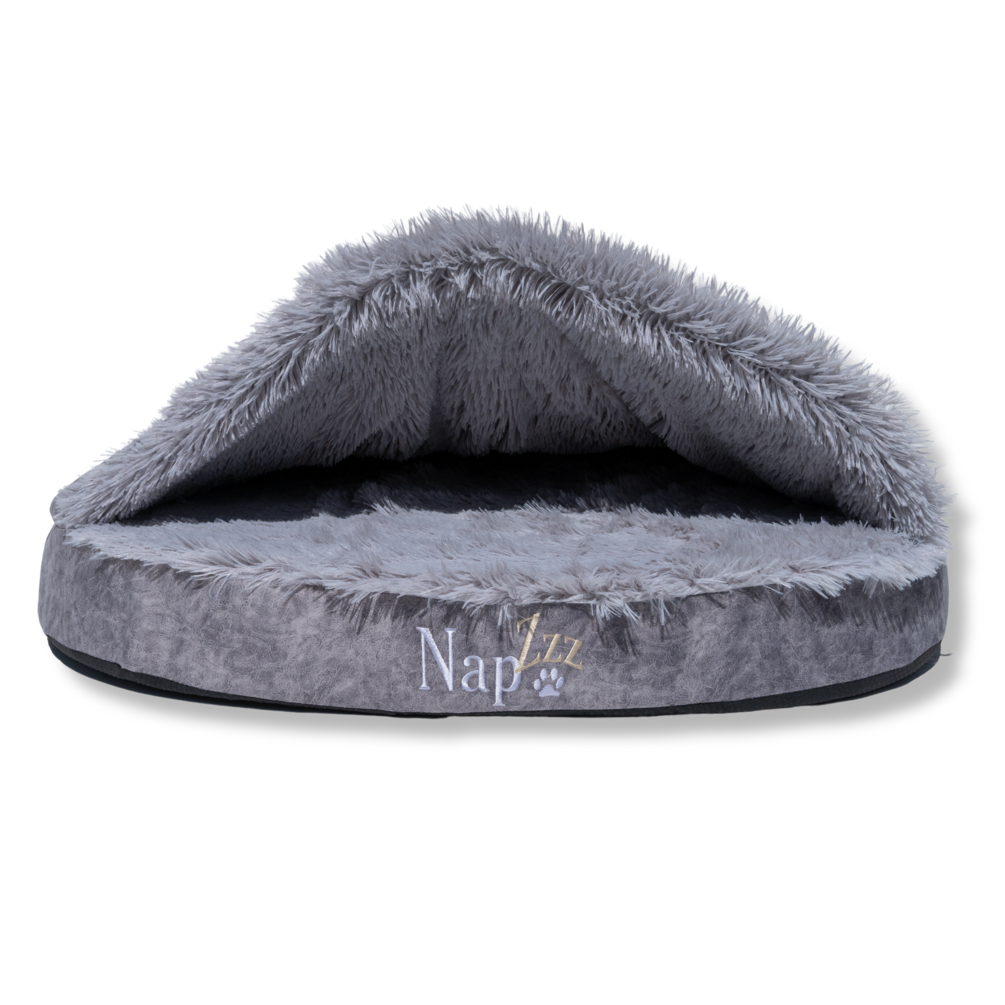 NapZZZ Cuddle Cave Eco Super Soft grijs – duurzame honden en kattenmand van gerecycled pluche met overkapping voor comfort en warmte
