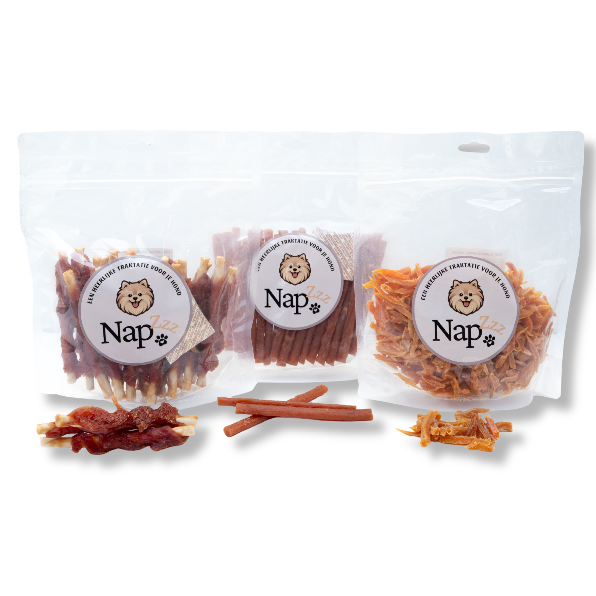 De Napzzz Combi Mix Eend collageen, Kipstick en Zoete Aardappel is een uitgebalanceerde voordeelverpakking met drie heerlijke en voedzame hondensnacks: de Collageen Bar met Eend, Kipstick en Zoete Aardappel Snack. 
