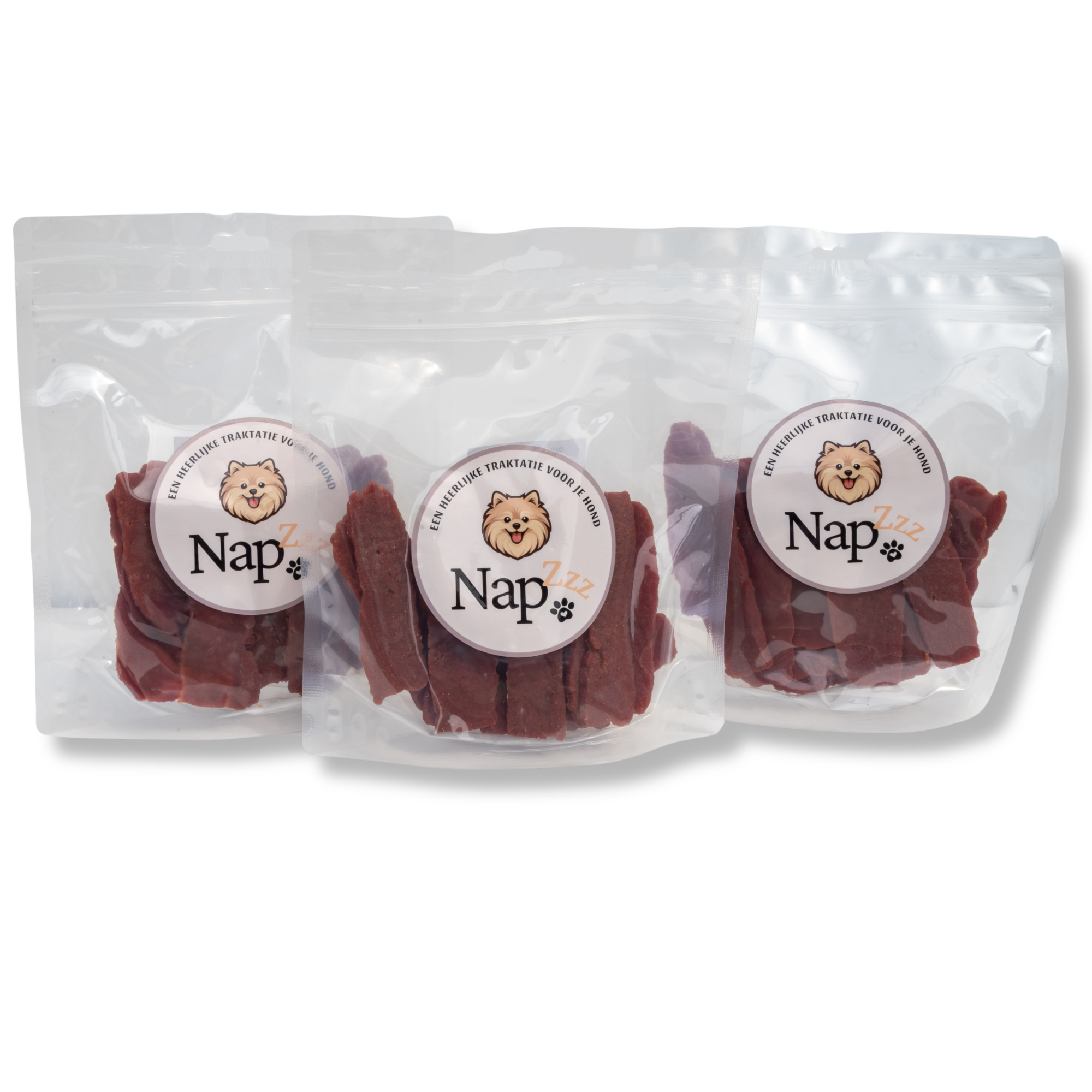 NapZZZ Hondensnack – Eend Jerky – 3x300g in verpakking. Een smaakvolle jerky-snack en verantwoorde beloning voor iedere hond. De NapZZZ Duck Jerky is een hoogwaardige hondensnack die geschikt is voor alle honden vanaf 4 maanden. Deze eiwitrijke jerky bevat maar liefst 45% eend en is samengesteld met zorgvuldig geselecteerde ingrediënten die passen binnen een gebalanceerd dieet