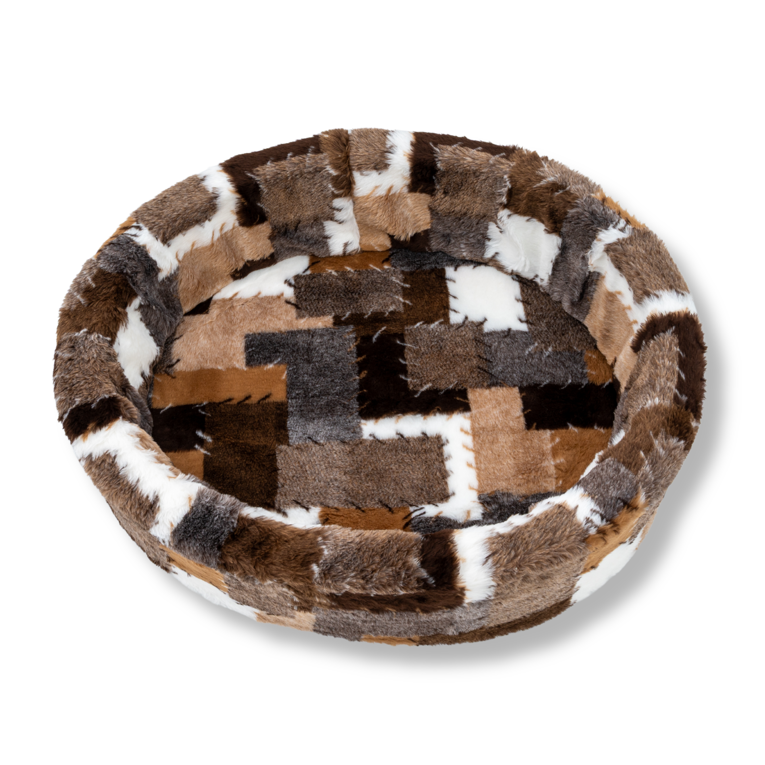 NapZZZ ovale hondenmand en kattenmand van imitatiebont, mixblok in bruintinten, zachte wasbare hoes